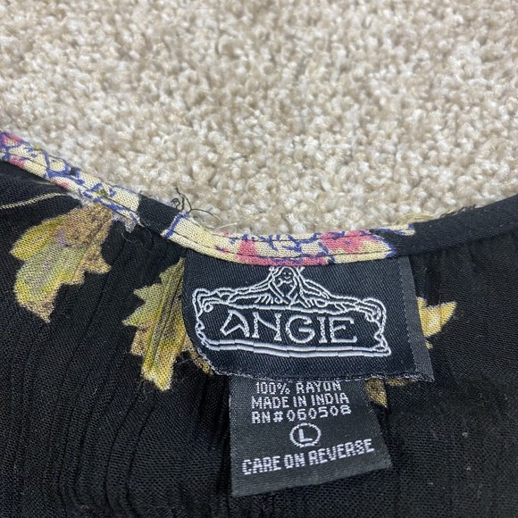 Angie Womens Floral Boho Kimono Duster L Black Rayon Festival Flowy - Picture 6 of 8